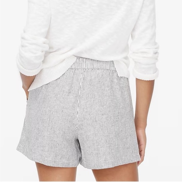 J Crew Factory women’s Linen blend pull on short black and white stripe Sz S NWT - Picture 2 of 13